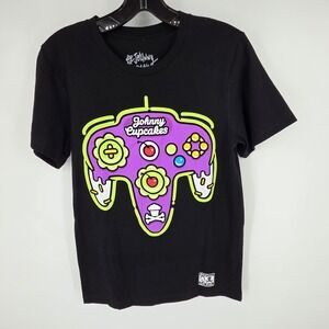 Johnny Cupcakes Black T Shirt Video Game Controller Graphic Tee Size Small